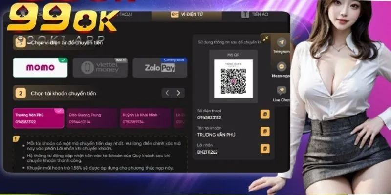 Người chơi thực hiện nạp vốn cược tài khoản game 99ok để trải nghiệm cực đã